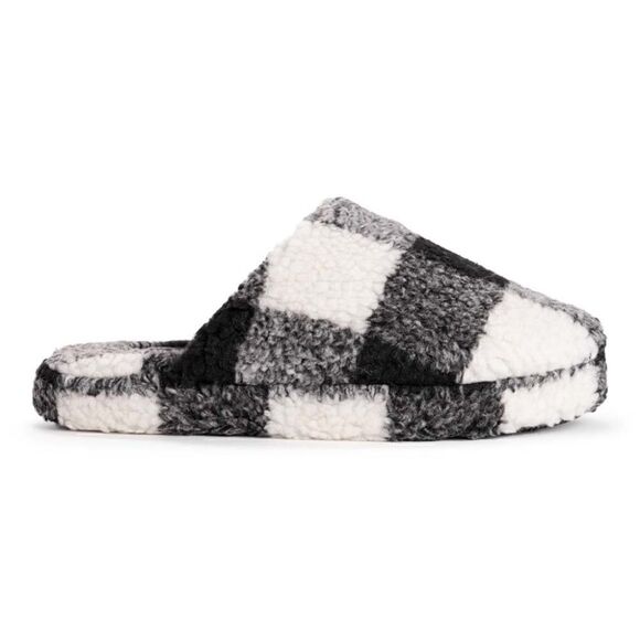 NEW! MUK LUKS Black White Buffalo Plaid Check Slip On Slippers Checked Cozy Soft - Picture 3 of 3